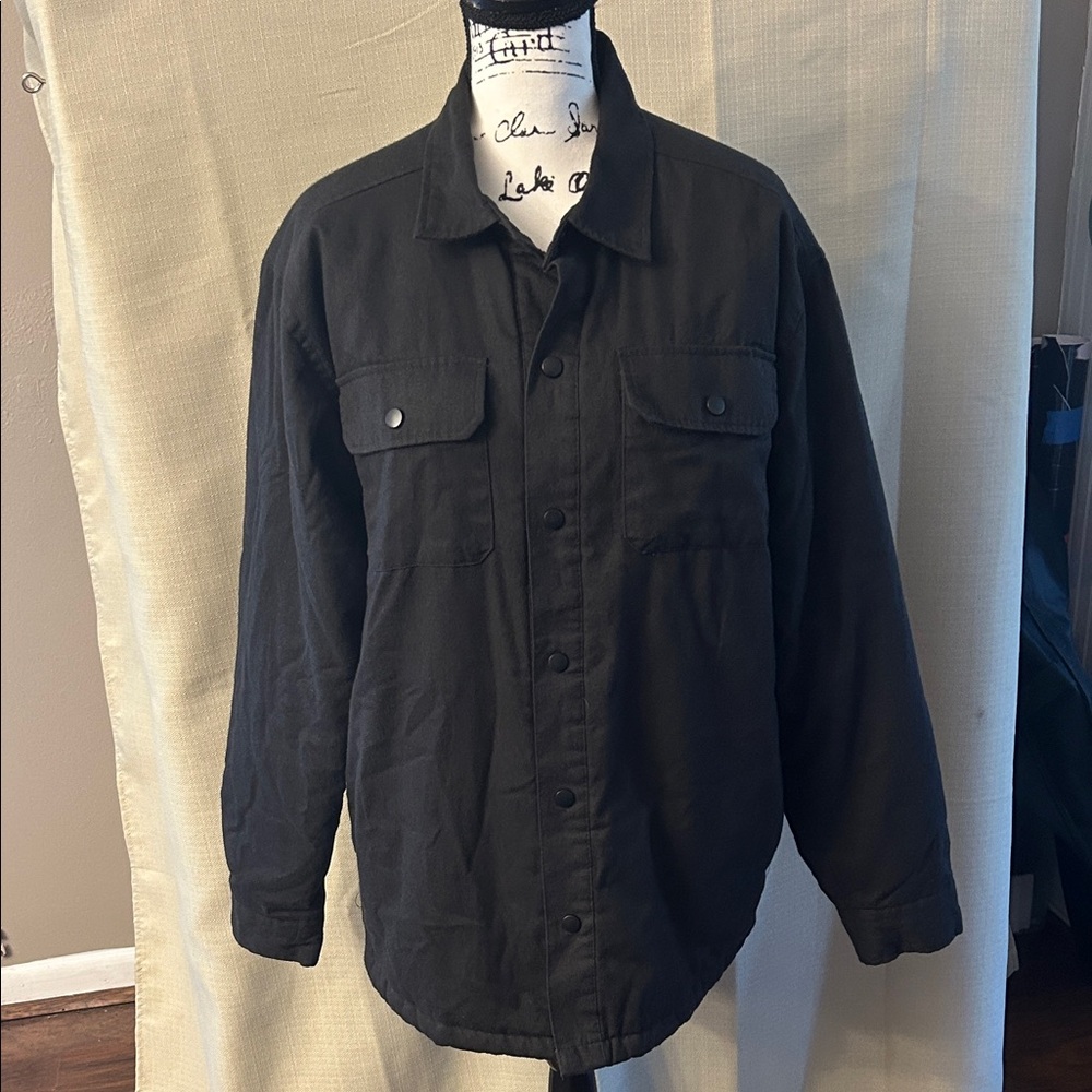 Rugged Elements Men's Black Insulated Work Shirt Jacket Lined Quilted